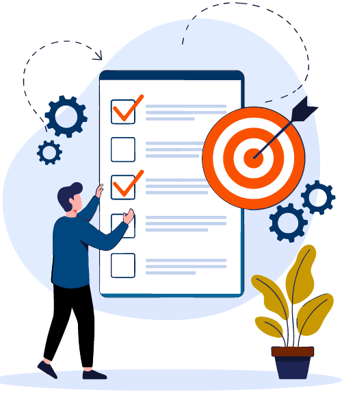 Consultant with a target, gears, and a checklist