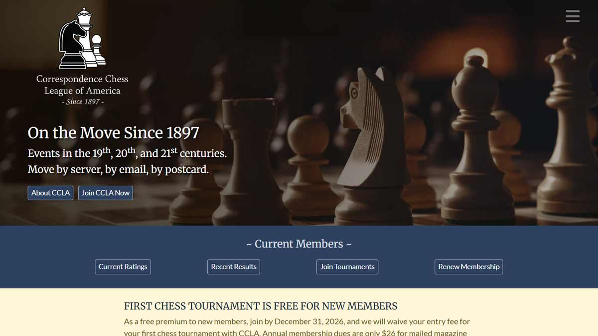 Screenshot of Correspondence Chess League of America