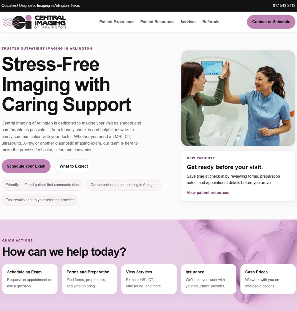 Placeholder screenshot of the Central Imaging of Arlington website