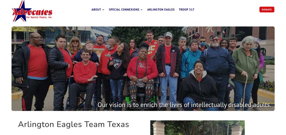 Screenshot of Advocates for Special People website homepage