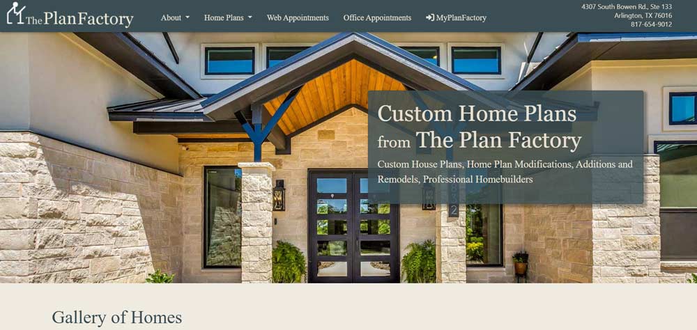 Screenshot of Plan Factory website homepage