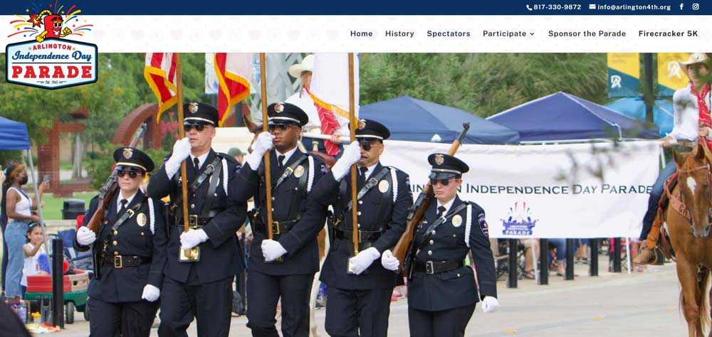 Screenshot of Arlington Independence Day Parade website homepage