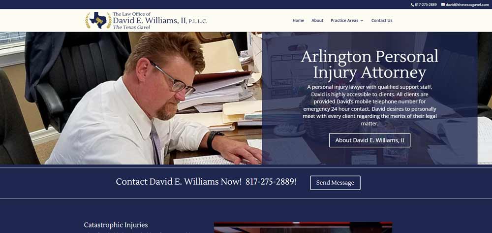 Screenshot of The David E. Williams Law Firm website homepage