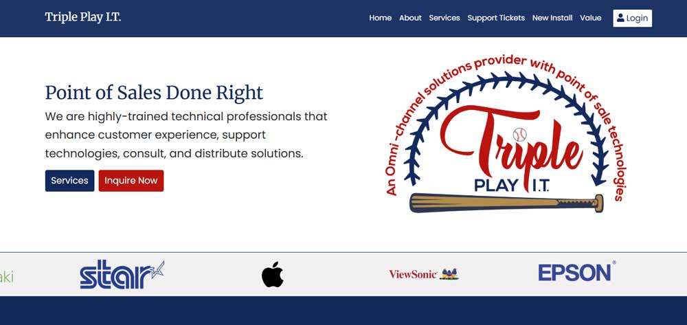 Screenshot of a Triple Play IT website homepage